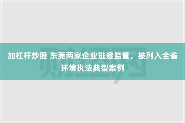 加杠杆炒股 东莞两家企业逃避监管，被列入全省环境执法典型案例